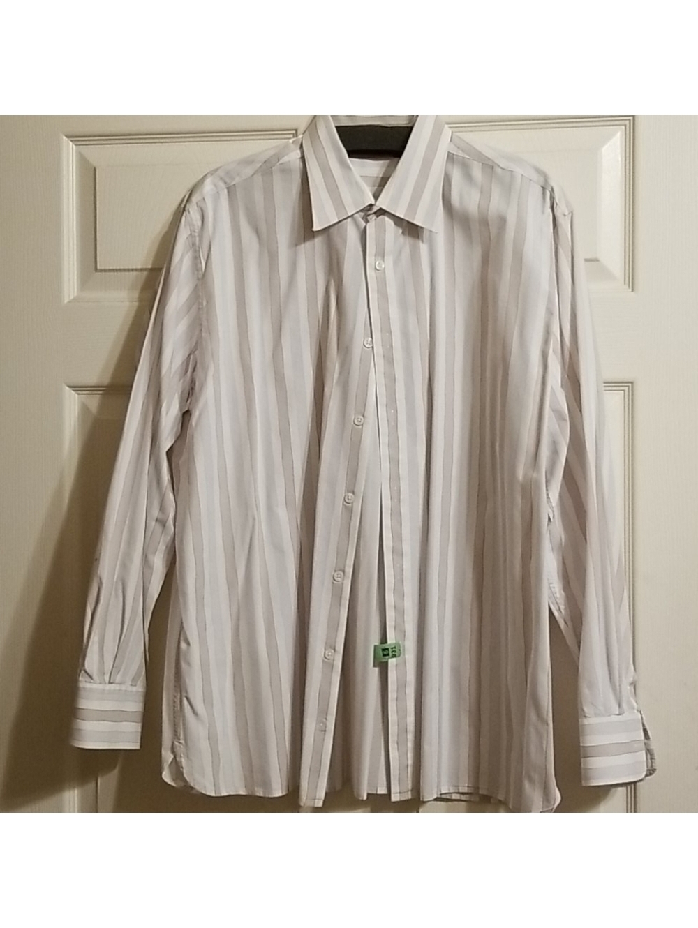 Perry Ellis Men's Blue and Tan Striped Long Sleeve Dress Shirt XL